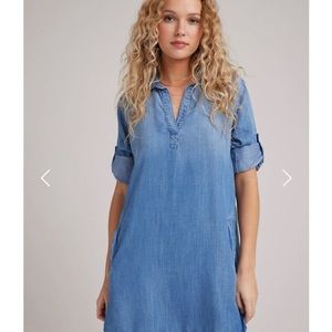 Bella Dahl A-Line Rolled Tab Sleeve Dress - Medium Ombre Wash